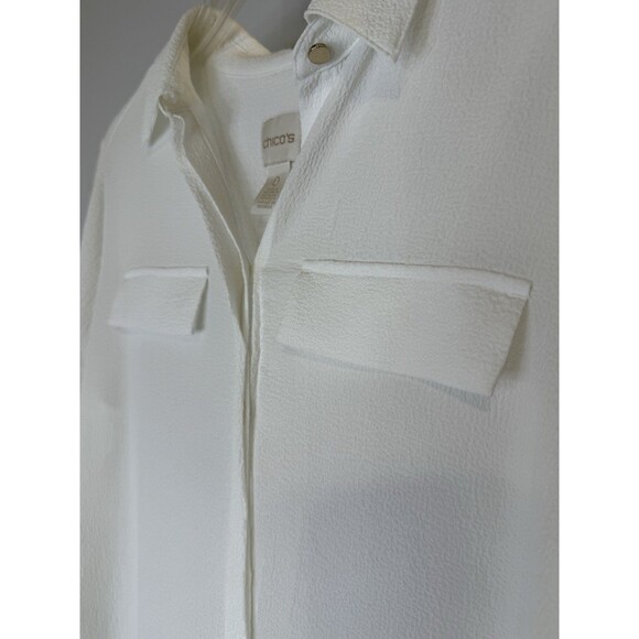 Chico’s White Tunic Blouse Women’s 0 (US 4) Long Sleeve Button Front Roll Tab - Picture 8 of 8